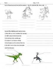 English worksheet: monsters and dinosaurs