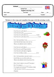 English worksheet: Listening test - Wonderful world by Sam Cooke