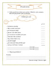 English worksheet: Making predictions for future