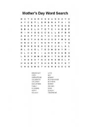 English Worksheet: mothers day word search