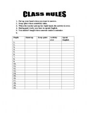 English worksheet: class rules