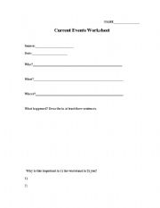 English Worksheet: Current Event Worksheet