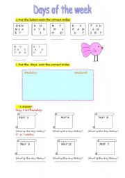 English Worksheet: days of the week