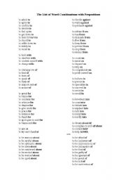 The List of Word Combinations with Prepositions