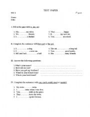 English worksheet: TEST PAPER
