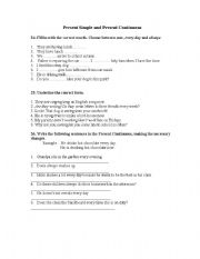 English worksheet: PRESENT SIMPLE AND CONTINUOUS