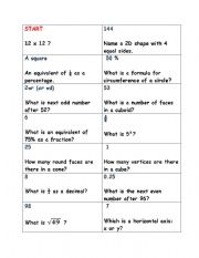 English Worksheet: Maths revision card loop game 