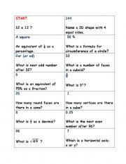 English worksheet: Maths revision card loop game 