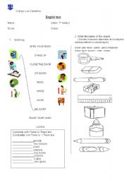 English Worksheet: Test classroom object and There is / There are
