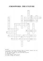 English Worksheet: Crossword - The culture of English-speaking countries