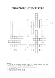 English Worksheet: Crossword - The culture of English-speaking countries