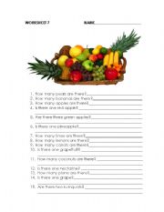 English Worksheet: How many fruits are there?