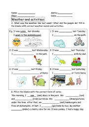 English Worksheet: past tense - weather and activities