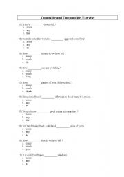 English Worksheet: countable ans uncountable