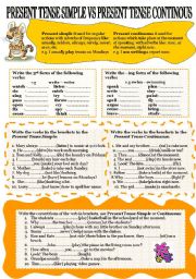 English Worksheet: present tense simpe vs continuous