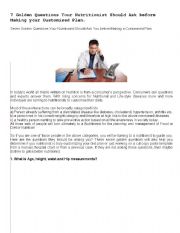 English Worksheet: Nutritionist Should Ask u...