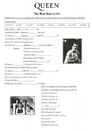 English Worksheet: Queen - The Show Must Go On (Song Activity)