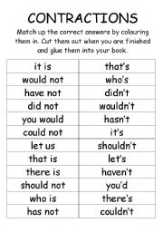English Worksheet: Contractions cut and paste