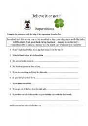 English worksheet: Superstitions