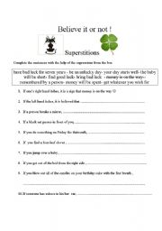 English Worksheet: Superstitions