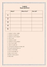 English worksheet: Logical-Which child is which number?
