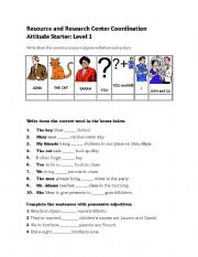 English Worksheet: possessive adjectives- verb to be-Demonstratives: this/these/that/those A- An or The 