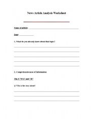 English Worksheet: Newspaper Analysis Worksheet