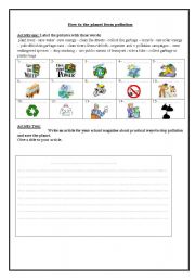 English Worksheet: Writing as a process about reducing pollution