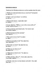 English Worksheet: reported speech