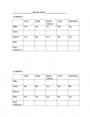 English worksheet: CAN CANT