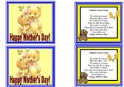 English Worksheet: Mothers Day Card CRAFT (*A Big Hug-I love you this Much*) Cut & Past with Poem