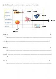 English worksheet: simple present tense    what time