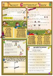 English Worksheet: PRESENT CONTINUOUS TENSE + B&W + editable