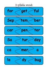 English Worksheet: 3 syllable words puzzles
