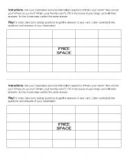 English Worksheet: Personal Information Bingo