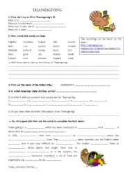 English Worksheet: The History of Thanksgiving