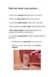 English Worksheet: Find out about your partner about food