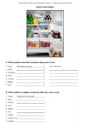 English Worksheet: Countable and uncountable nouns - using some and any