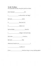 English worksheet: To Be and To Have Worksheet