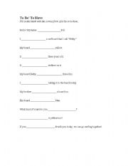 English Worksheet: To Be and To Have Worksheet