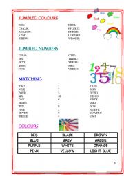 English Worksheet: jumbled colours and numbers