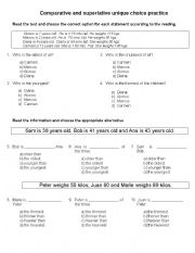 English Worksheet: Comparative and superlative unique choice practice