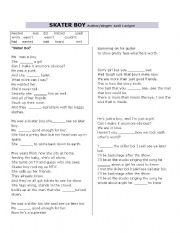 English Worksheet: SKATER BOY song worksheet 