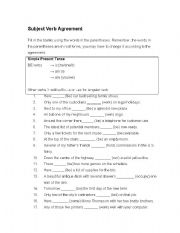 English worksheet: Subject Verb Agreement