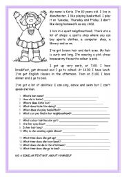 English Worksheet: MY NAME IS KATIE EASY READING