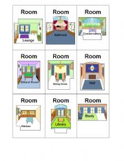 English Worksheet: Clue Board Game Cards - Rooms
