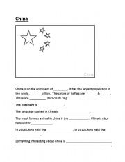 English Worksheet: China Information Worksheet