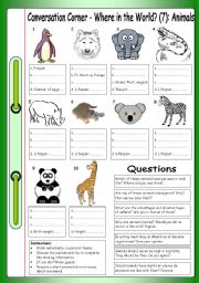 English Worksheet: Conversation Corner - Where in the World (7): Animals