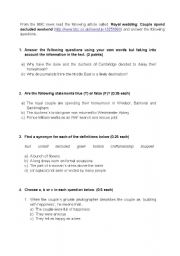 English worksheet: royal wedding honeymoon