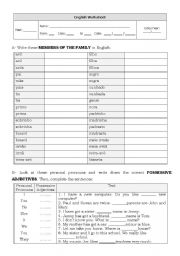 English Worksheet: Family Members plus Grammar Exercises